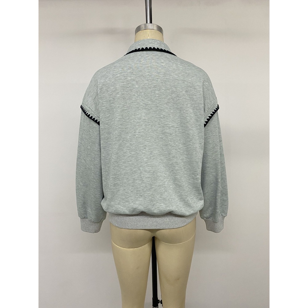 Polo Collar Dropped Shoulder Sweatshirt - Small - Picture 14 of 14